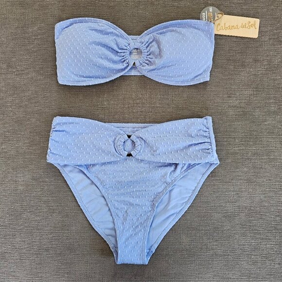 NWT CABANA DEL SOL Women's Light Blue Textured Belted Bikini Set Size Large - Picture 1 of 10